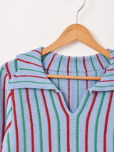 【2色展開】Meridian ストライプ 襟付き セーター