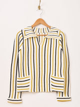 【2色展開】Meridian ストライプ 襟付き セーター