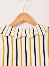 【2色展開】Meridian ストライプ 襟付き セーター