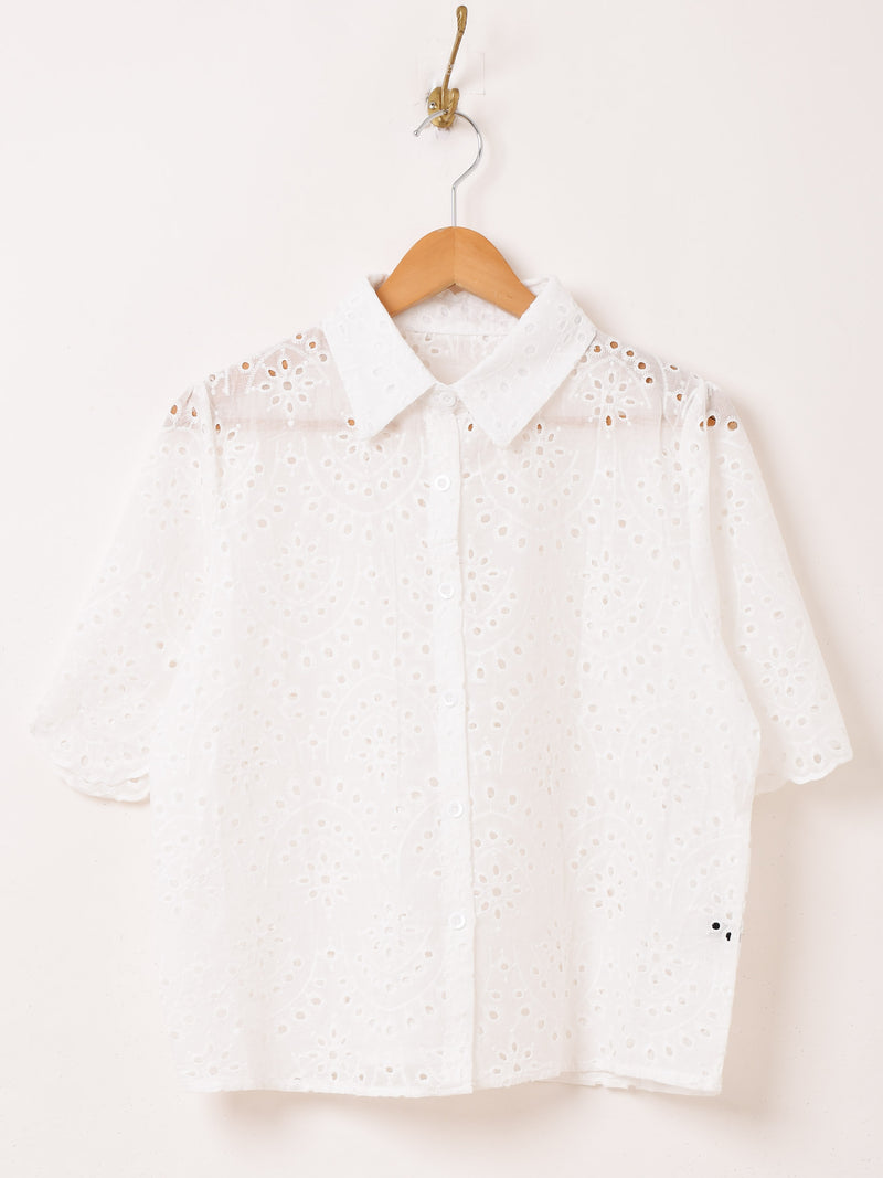 【2色展開】Meridian カットワークレース 半袖ブラウス