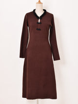 【2色展開】Meridian チャイナボタン ファー 長袖ニットワンピース