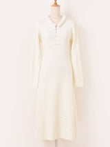 【2色展開】Meridian チャイナボタン ファー 長袖ニットワンピース