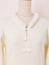 【2色展開】Meridian チャイナボタン ファー 長袖ニットワンピース