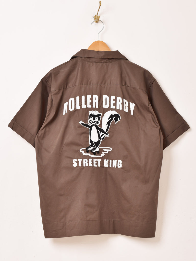 【4色展開】Backers 刺繍入り 半袖 オープンカラーシャツ 「ROLLER DERBY」