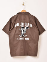【4色展開】Backers 刺繍入り 半袖 オープンカラーシャツ 「ROLLER DERBY」