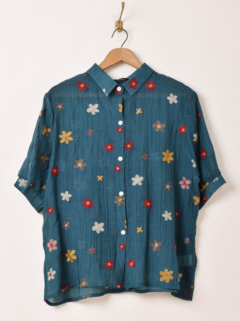 2色展開】Meridian 花柄 刺繍 シアー 半袖シャツ – 古着屋Top of the