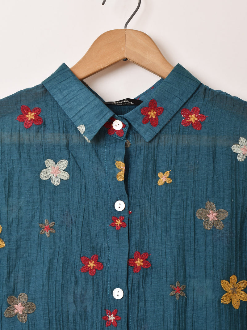 2色展開】Meridian 花柄 刺繍 シアー 半袖シャツ – 古着屋Top of the
