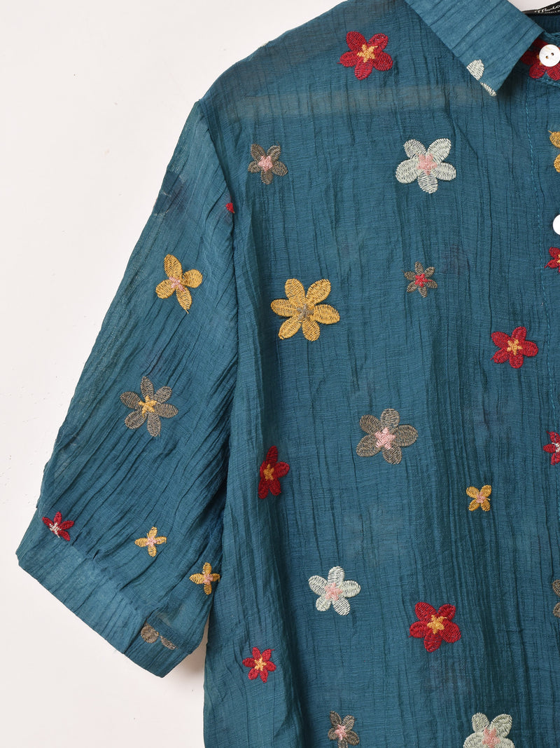 2色展開】Meridian 花柄 刺繍 シアー 半袖シャツ – 古着屋Top of the