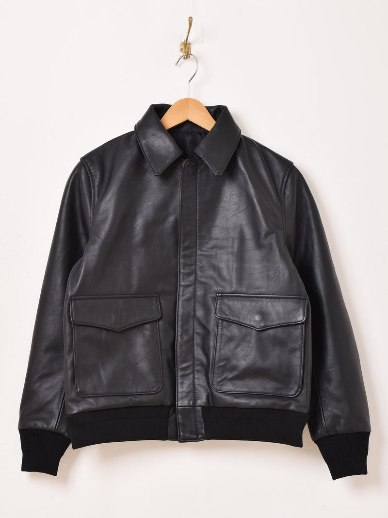 美品 90s A-2【ラムスキンレザー】フライトジャケット L ブラック セール】Vintage-like synthetic leather A-2 jacket/ヴィンテージ