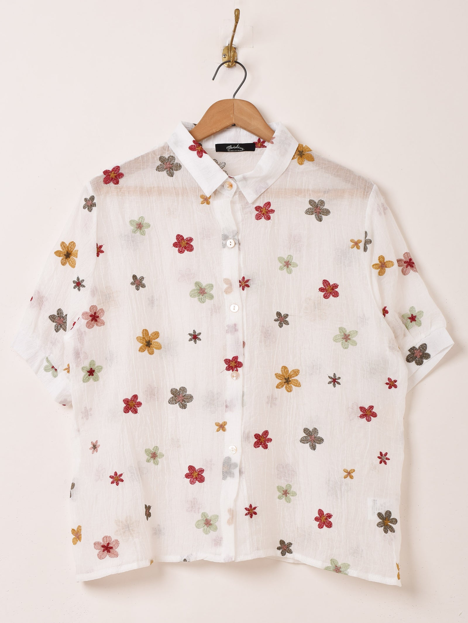 2色展開】Meridian 花柄 刺繍 シアー 半袖シャツ – 古着屋Top of the