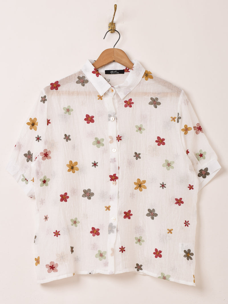 RALPH LAUREN♪花柄刺繍入り半袖シャツ　M 白 POLO ラルフローレン ポロベアー 半袖Tシャツ ネコポス可