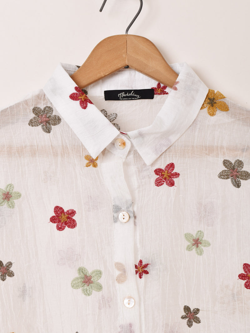 2色展開】Meridian 花柄 刺繍 シアー 半袖シャツ – 古着屋Top of the