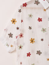 【2色展開】Meridian 花柄 刺繍 シアー 半袖シャツ