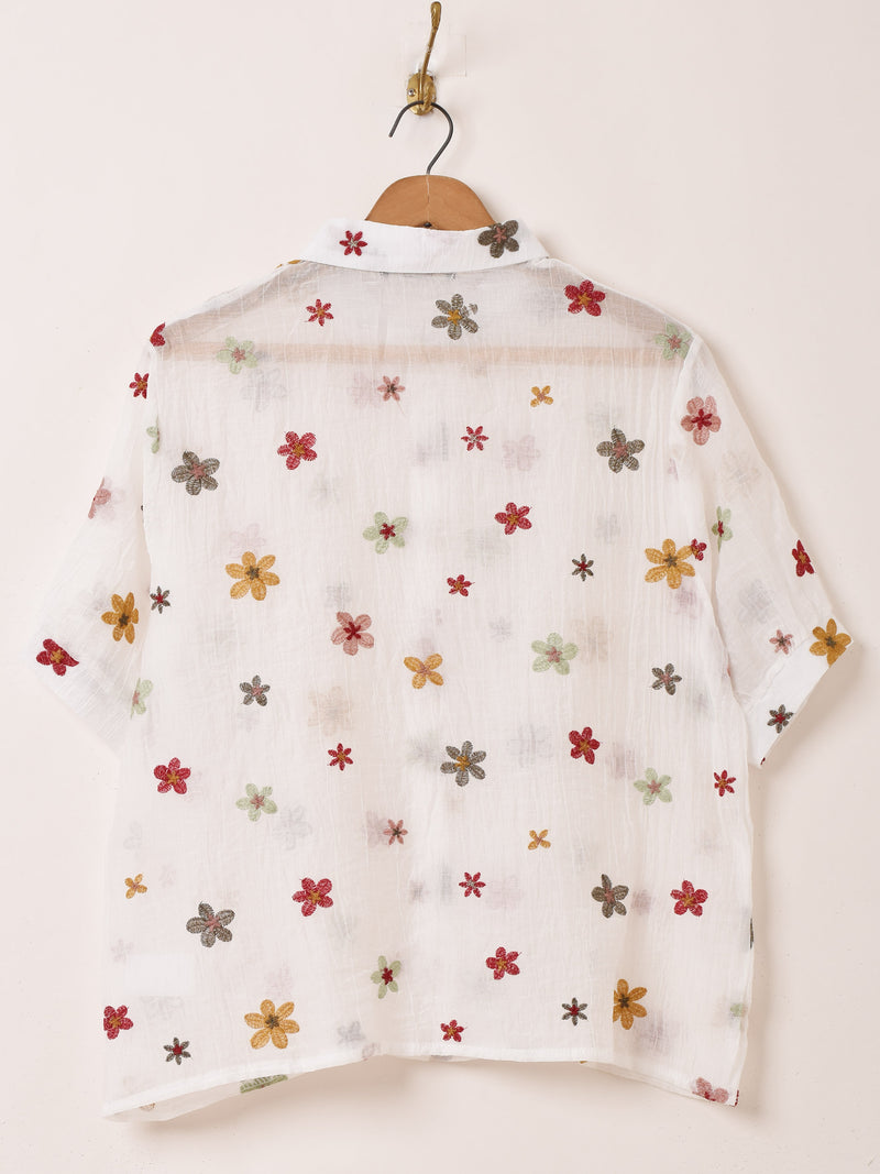 2色展開】Meridian 花柄 刺繍 シアー 半袖シャツ – 古着屋Top of the