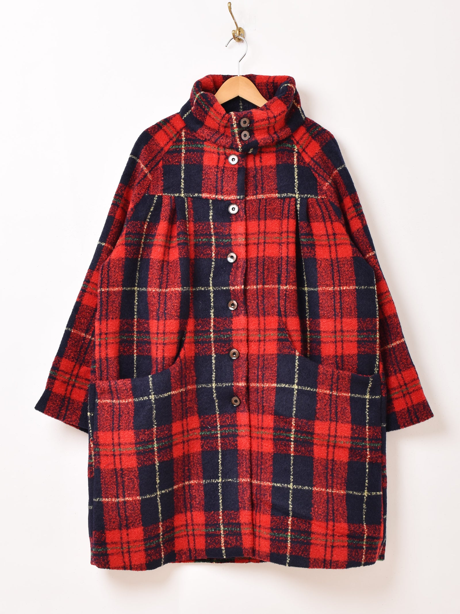 2色展開】Meridian チェック柄 デザインカラー ロングコート – 古着屋