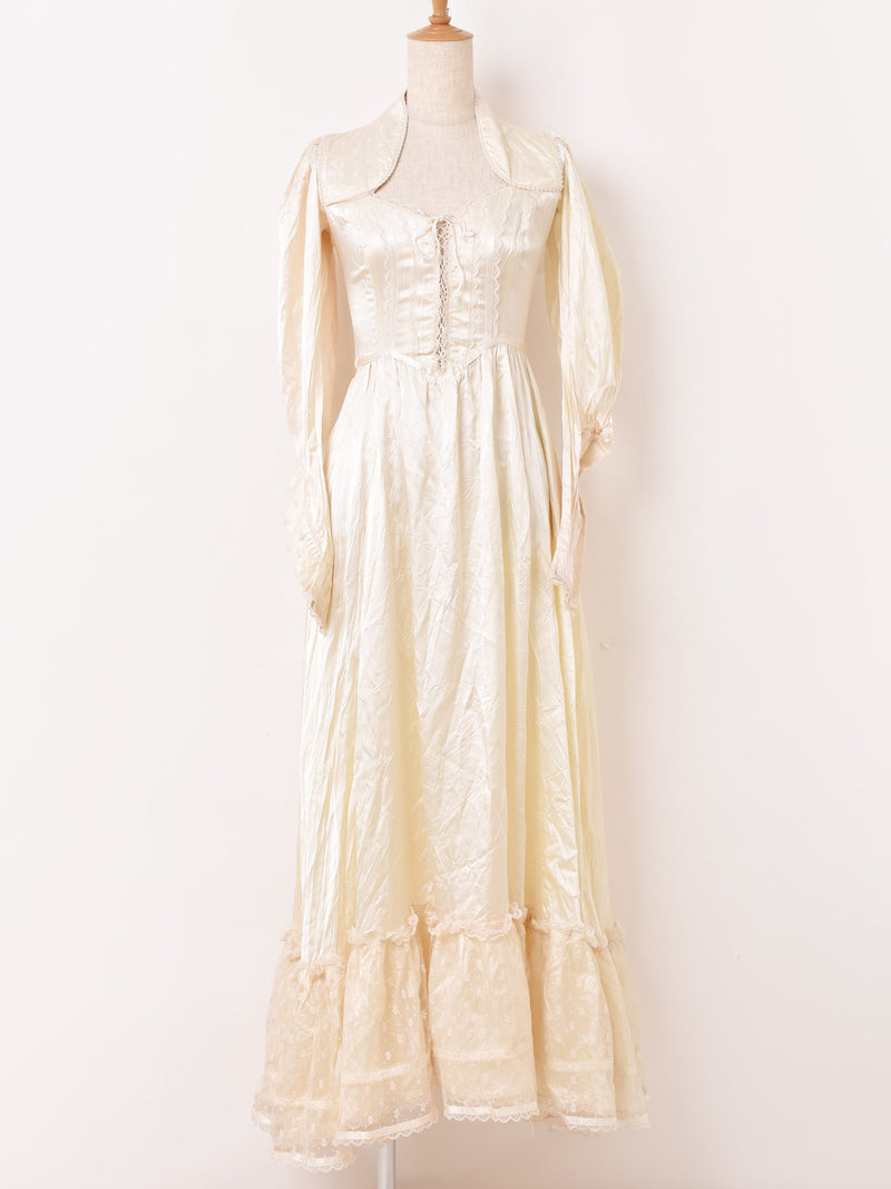 Made In USA 70's GUNNE SAX 長袖 レース ロングドレス