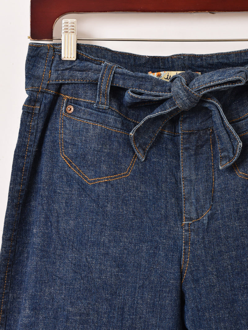 ベルトリボン ワイド フレアデニムパンツ W30