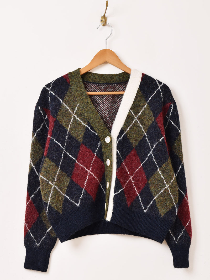 2色展開】Meridian アーガイルチェック柄 カーディガン – 古着屋Top of