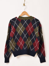 【2色展開】Meridian アーガイルチェック柄 カーディガン