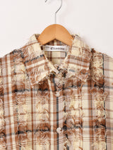 【2色展開】Elcamino チェック柄 フリンジ 長袖シャツ