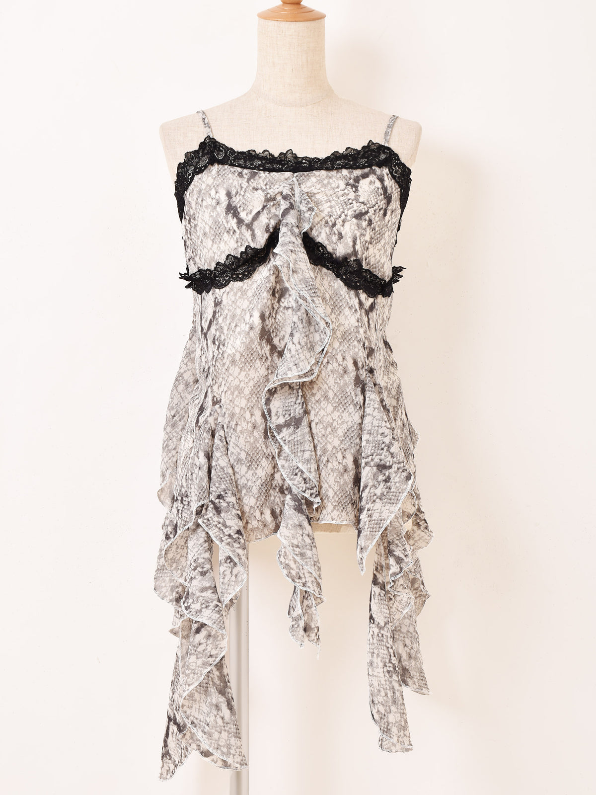 ヴィンテージランジェリーリメイクリボンキャミソールビスチェ FREAK'S STORE キャミソール デニムアシメビスチェ/リボン付き