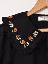 【2色展開】Elcamino リボンタイ 刺繍 半袖ブラウス