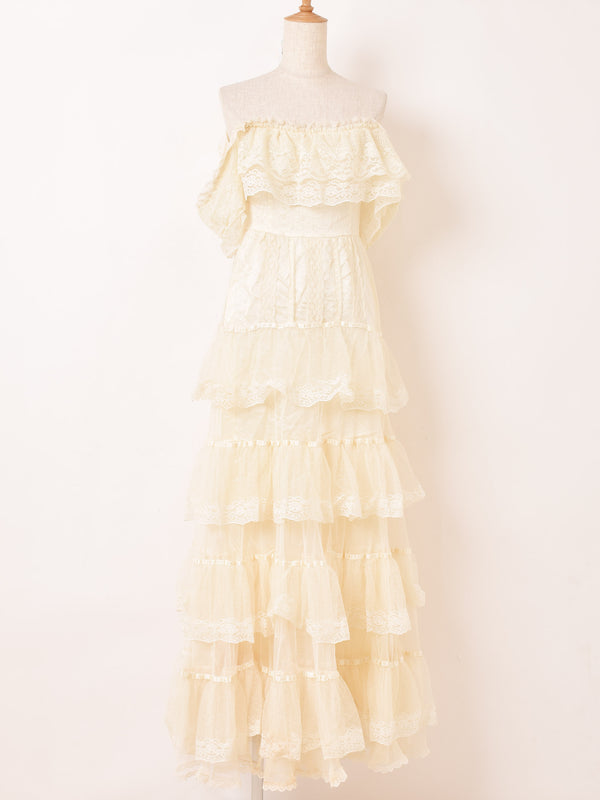 Made In USA 70's "GUNNE SAX" オフショルダー レース ロングドレス