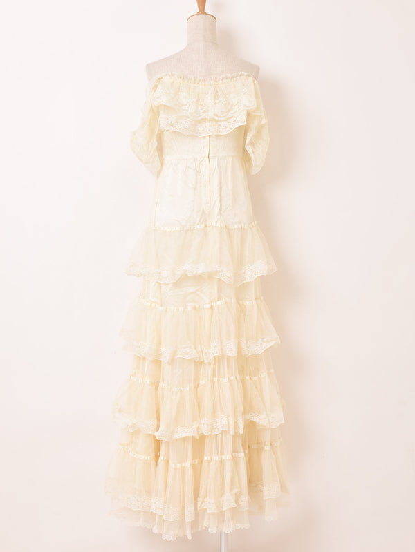 Made In USA 70's "GUNNE SAX" オフショルダー レース ロングドレス