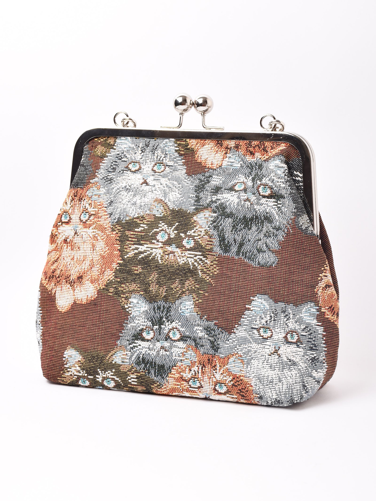 【送料込み】ハンドメイド　猫形　鞄　がま口　手提げ　2点 2色展開】ネコ柄 がま口 チェーン バッグ – 古着屋Top of the Hillの