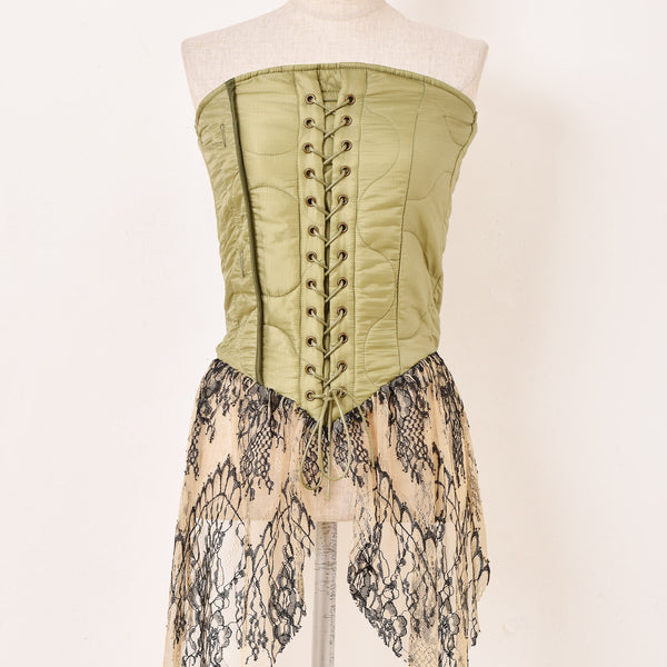 ヴィンテージランジェリーリメイクリボンキャミソールビスチェ FREAK'S STORE キャミソール デニムアシメビスチェ/リボン付き