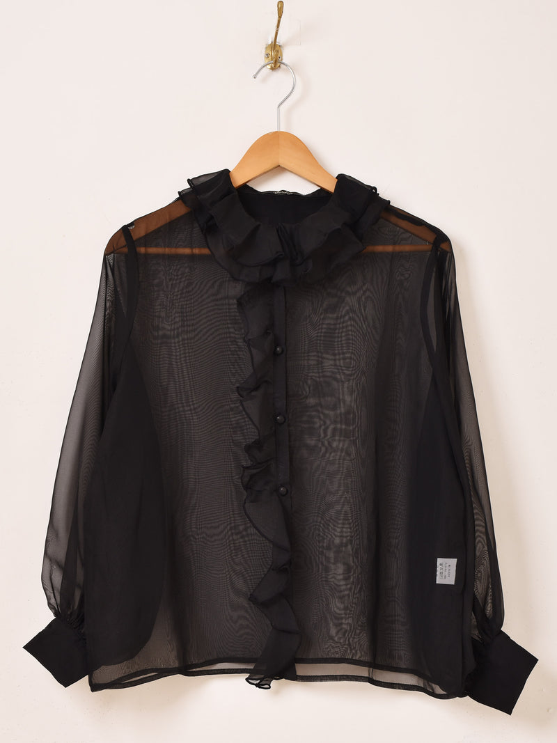 【3色展開】Meridian フリル シフォン 長袖ブラウス