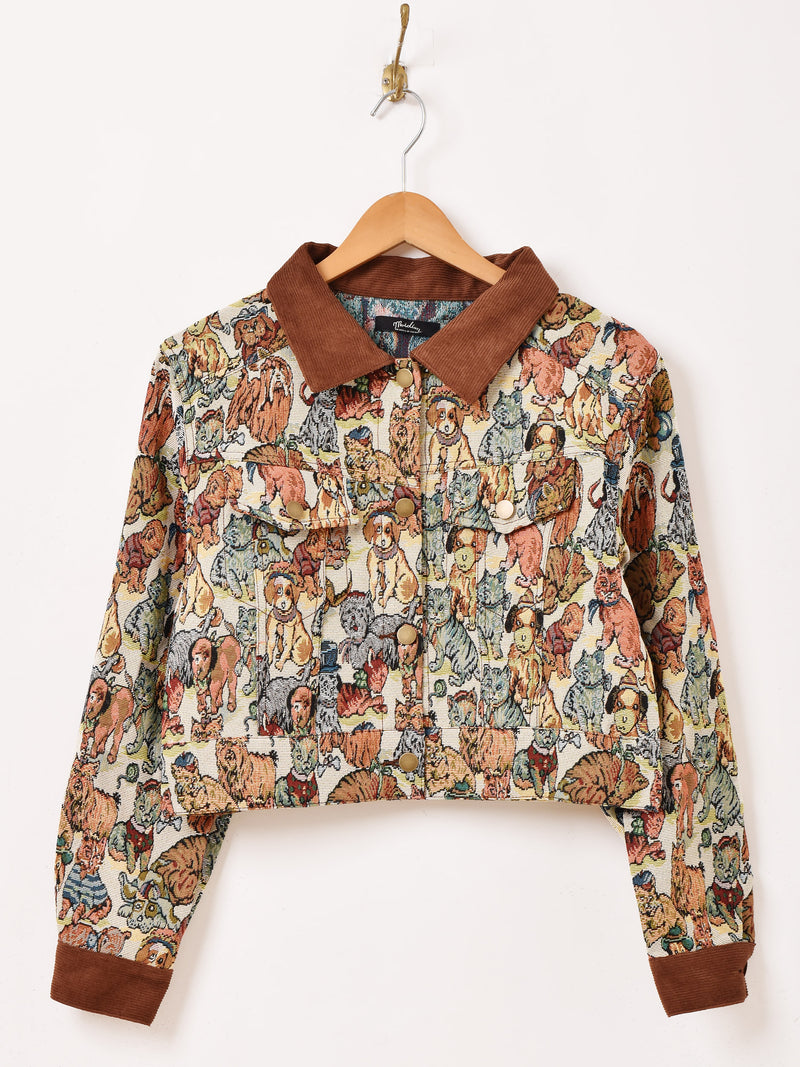 2色展開】Meridian アニマル ゴブラン織り ショートジャケット 馬柄