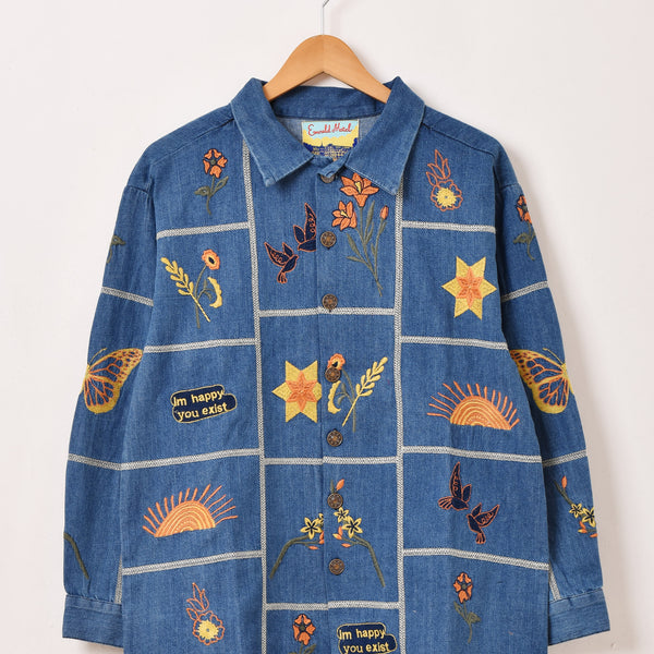 Emerald Motel パッチワーク刺繍 長袖 デニム シャツジャケット – 古着