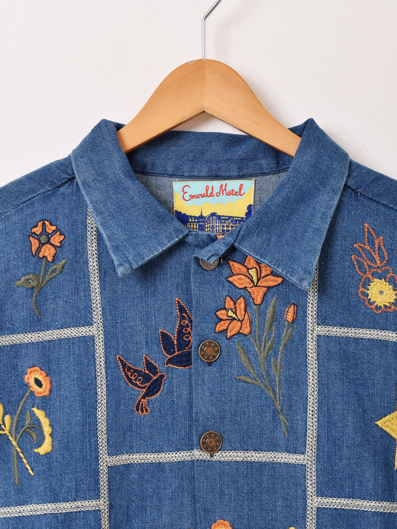 Emerald Motel パッチワーク刺繍 長袖 デニム シャツジャケット – 古着