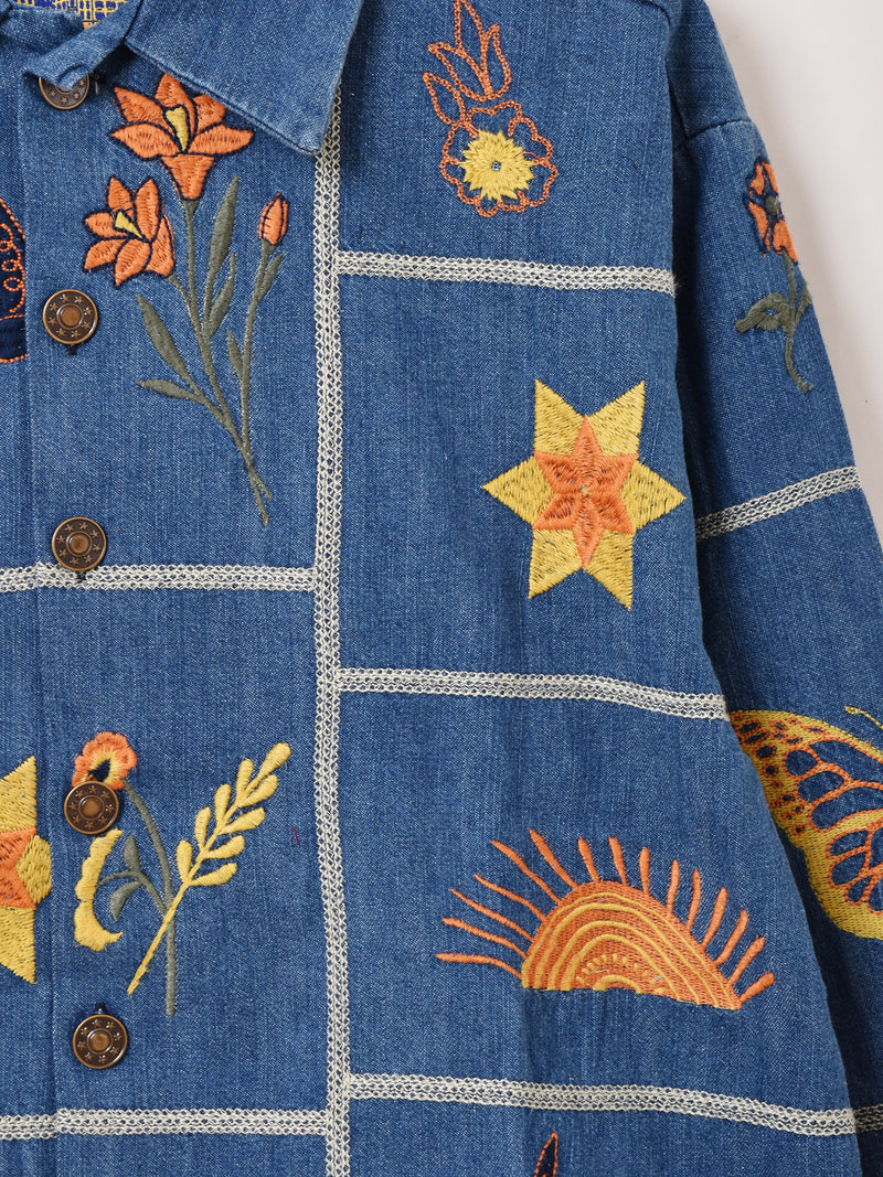 Emerald Motel パッチワーク刺繍 長袖 デニム シャツジャケット – 古着