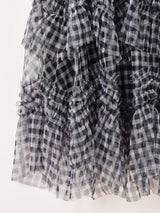 【2色展開】Meridian ギンガムチェック柄 フリル チュールスカート