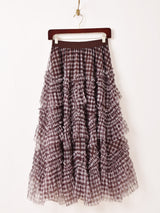 【2色展開】Meridian ギンガムチェック柄 フリル チュールスカート