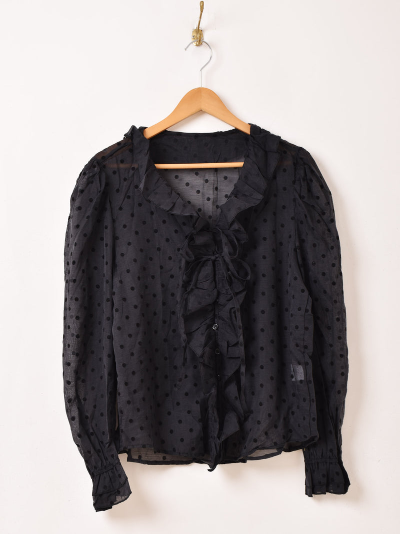 ドット柄フリル　長袖　ブラウス 2色展開】Meridian ドット柄 フリル 長袖ブラウス – 古着屋Top of the