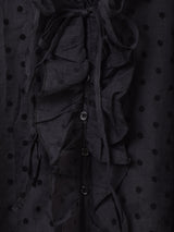 【2色展開】Meridian ドット柄 フリル 長袖ブラウス