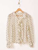 【2色展開】Meridian ドット柄 フリル 長袖ブラウス