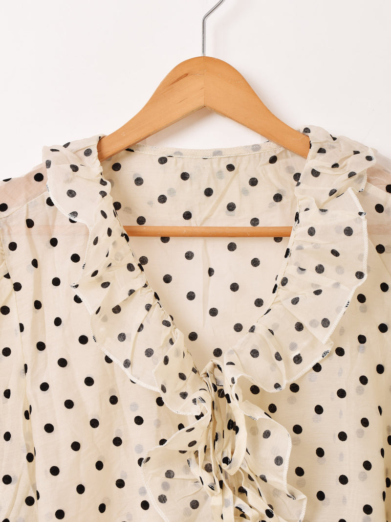 ドット柄フリル　長袖　ブラウス 2色展開】Meridian ドット柄 フリル 長袖ブラウス – 古着屋Top of the