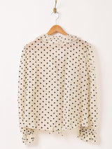 【2色展開】Meridian ドット柄 フリル 長袖ブラウス