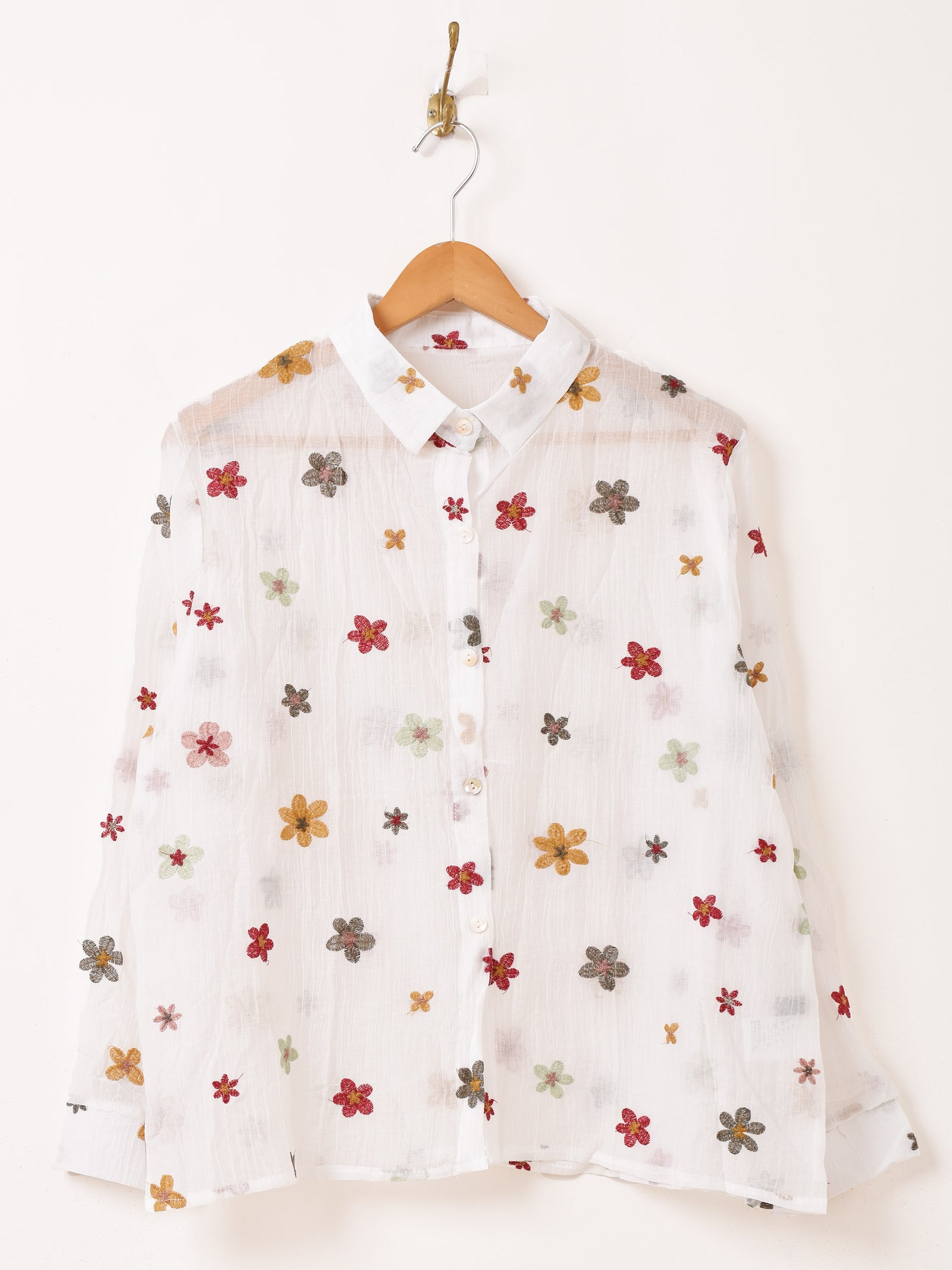 3色展開】Meridian 花柄 刺繍 シアー 長袖シャツ – 古着屋Top of the