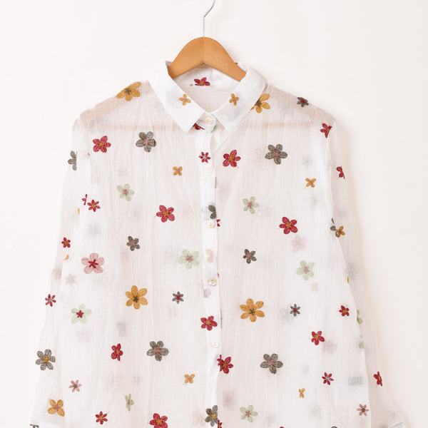 3色展開】Meridian 花柄 刺繍 シアー 長袖シャツ – 古着屋Top of the 