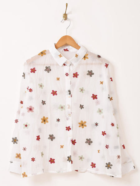 3色展開】Meridian 花柄 刺繍 シアー 長袖シャツ – 古着屋Top of the 