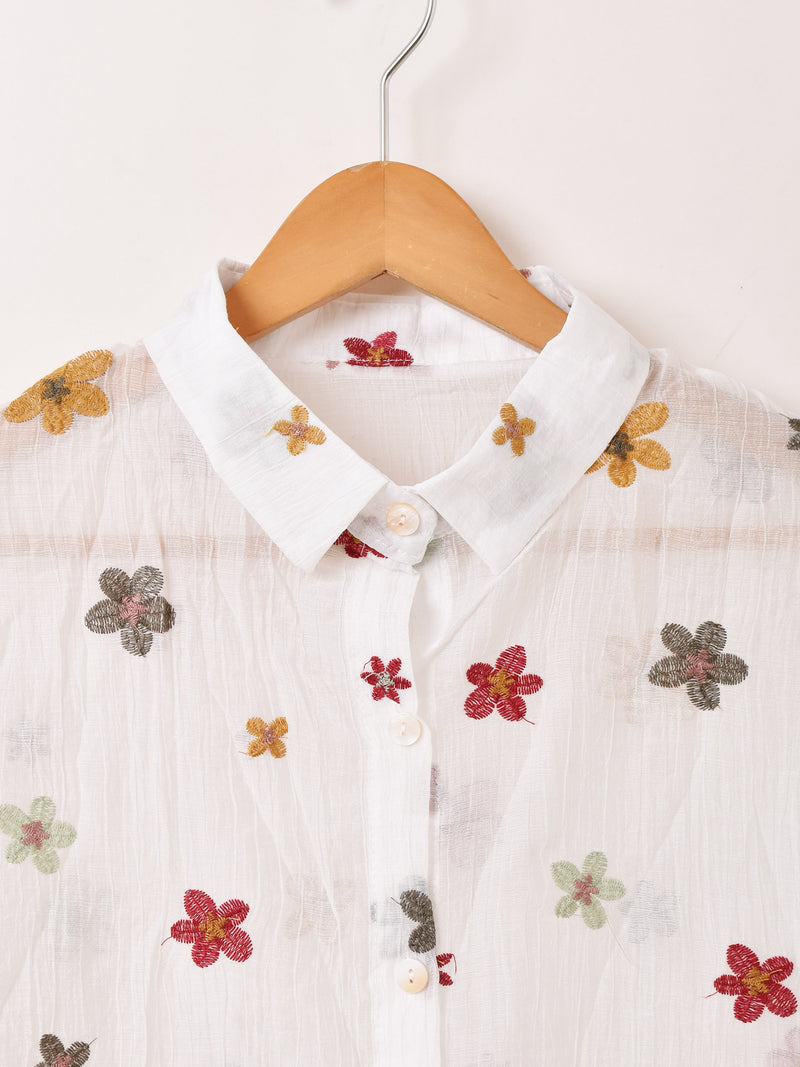 3色展開】Meridian 花柄 刺繍 シアー 長袖シャツ – 古着屋Top of the