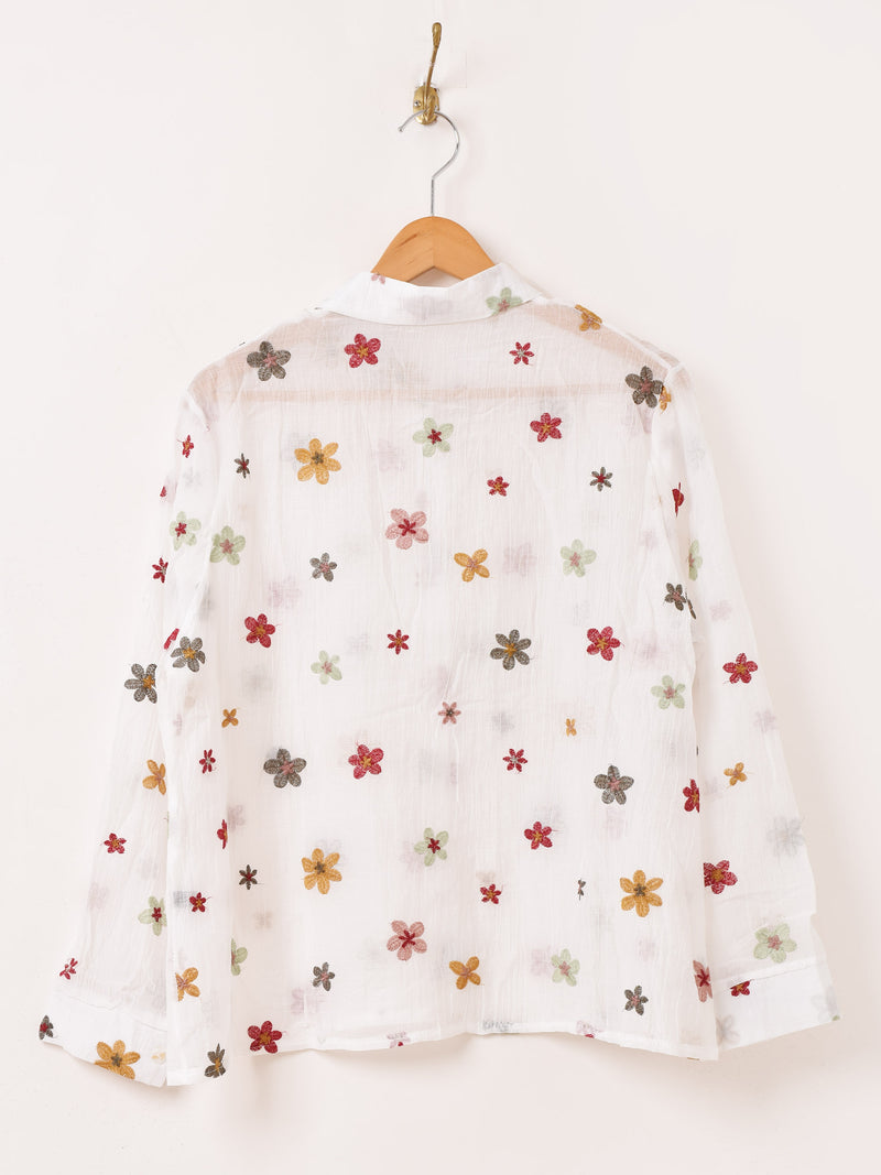 3色展開】Meridian 花柄 刺繍 シアー 長袖シャツ – 古着屋Top of the