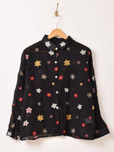 【3色展開】Meridian 花柄 刺繍 シアー 長袖シャツ