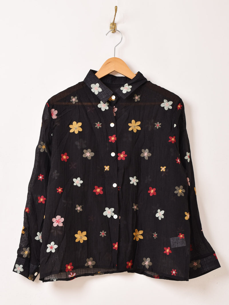 3色展開】Meridian 花柄 刺繍 シアー 長袖シャツ – 古着屋Top of the
