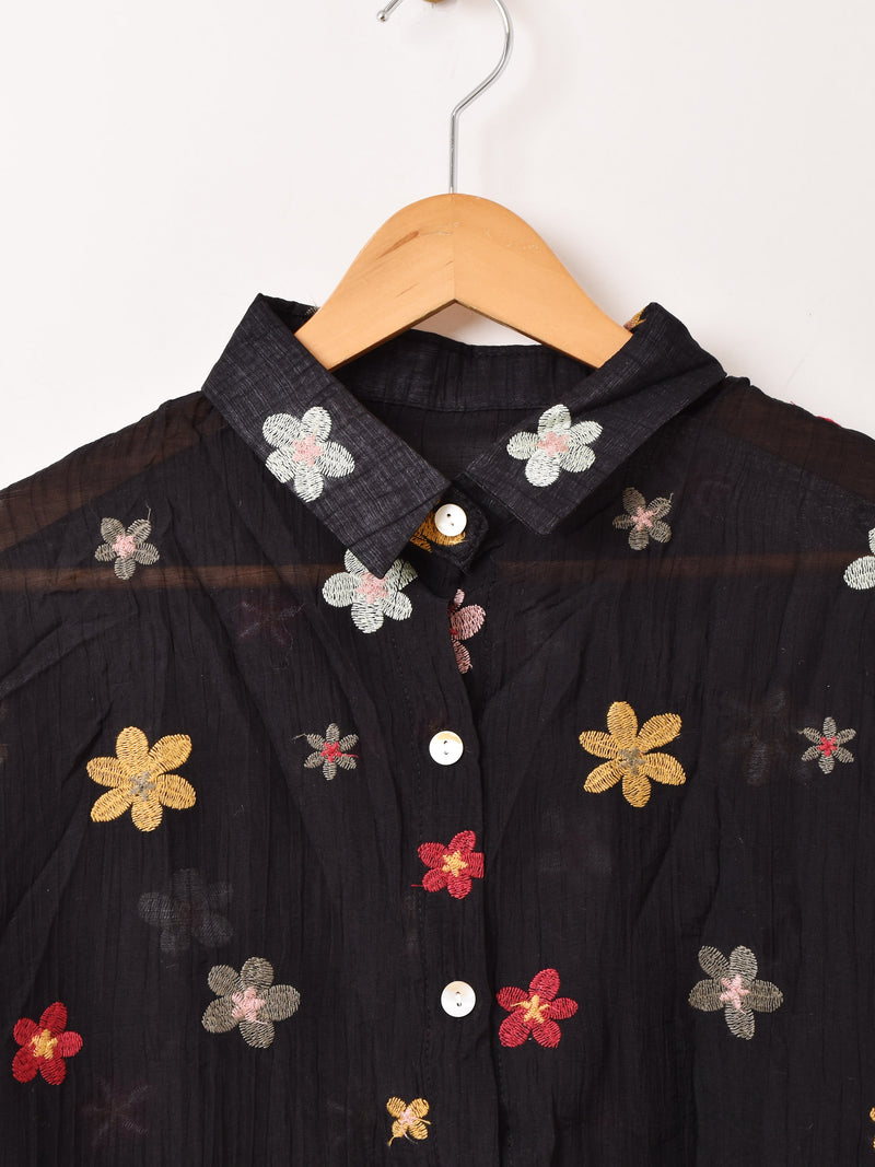 3色展開】Meridian 花柄 刺繍 シアー 長袖シャツ – 古着屋Top of the
